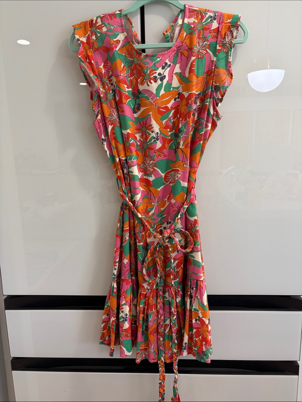 Marine Layer Floral Tie-Waist Summer Dress in Pink & Orange